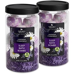 Nature's Beauty Lavender Chamomile Sleep Bath Bomb Gift Set Multi-Pack- Luxury Fizzy Relax Spa Bomb w/Vanilla + Citrus Scent Made with Coconut Oil + Witch Hazel, 17.5 oz | 10 ct ea (2 Pack)