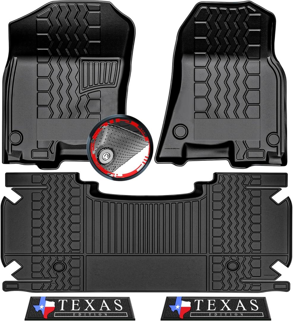Anti-Slip 3D Car Mats 5Pcs All Weather for 2019-2024 Dodge Ram 1500 New Body Crew Cab | Rubber Truck Floor Liners with Weather Strips | Automotive Carpet for Winter, Ski, Hunting, Camping (Texas Edition (Style B))