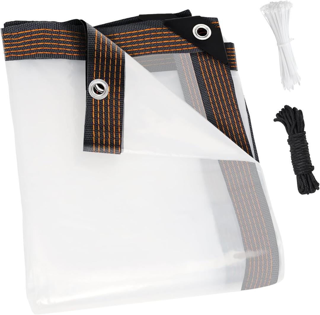 ZYP 10x12 FT Heavy Duty Clear Waterproof Tarps Outdoor Garden Rainproof Covering,Clear Vinyl Tarp with Grommets,Transparent Waterproof Tarpaulin for Covering Henhouse Porch Canopy Plant Camping