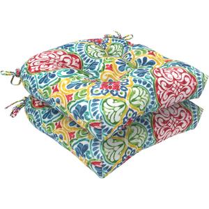 LVTXIII Outdoor Wicker Chair Cushions, 19"x19"x4" Patio Chair Cushions with Ties, Water Repellent Thick Tufted Seat Cushions for Patio Furniture, Set of 2, Damask Red