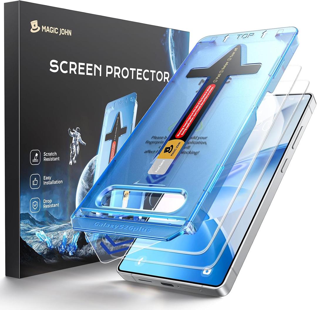MAGIC JOHN for Samsung Galaxy S26 Plus Screen Protector 6.7 inch, Fast Easy Installation, Auto Dust-Elimination, 9H Tempered Glass HD, Fingerprint Unlock, Bubble Free, Anti-Scratch, 2 PACK