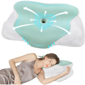 DONAMA Cervical Pillow for Sleeping, Contour Memory Foam Pillow for Neck and Shoulder Support, Ergonomic Neck Pillow for Side Back Stomach Sleepers, Bed Pillows with Cooling Silk Pillowcase (Light Green)