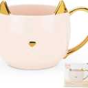 Pinky Up Chloe Cat Ceramic Coffee Mug, Tea Cups, Travel Mugs for Cappuccino, Latte, Hot Chocolate, Milk, Herbal Teas, 12 oz, Set of 1, Pink