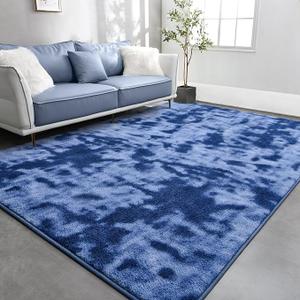 TWINNIS Large Area Rugs for Living Room Bedroom, 6x9 Feet, Super Soft Indoor Thickened Memory-Foam Carpets Easy-Cleaning, Modern Aesthetic Comfy Rug for Kids Room Home Decor, Tie-Dyed Blue
