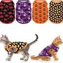 4-Pack Halloween Themed Dog Shirts Puppy Pumpkin Pattern Tank Tops Cute Skull Corn Candy Style Outfits for Small Boy Girl Puppy Festival Costume for Small Medium Dogs M