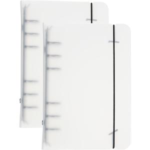 PATIKIL A6 Binder Cover, 2 Pcs PP 6 Ring Round Ring Binder Cover with Black Fixing Belt Metal Lock Loose Leaf Binder Protector Refillable Notebook for Meeting Folder, Matte White