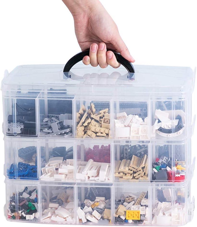 Sooyee 3-Layer Things & Crafts Storage Box with 30 Adjustable Compartments for Organizing Washi Tape, Embroidery Accessories, Threads Bobbins, Kids Toy, Nail Polish, Jewelry - Large (Clear)