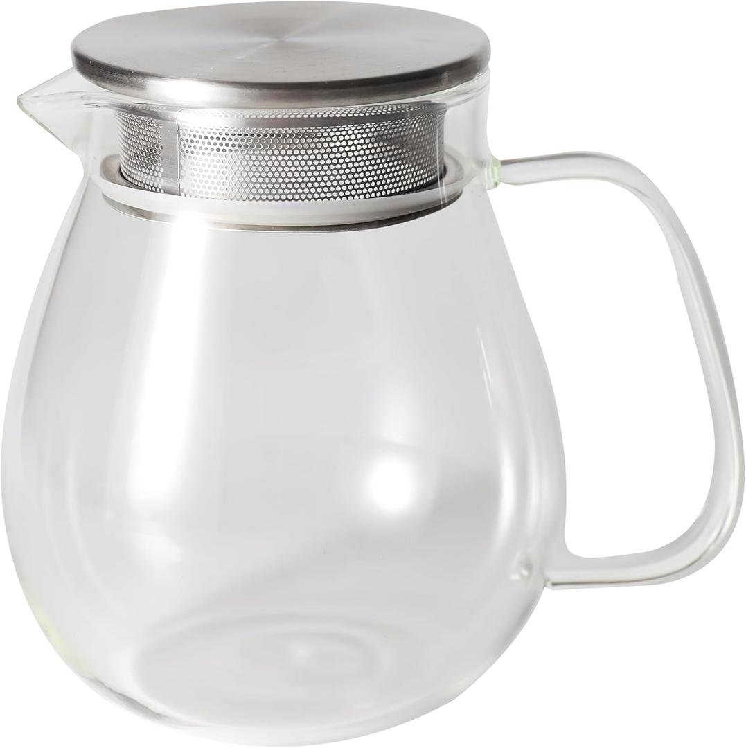 Glass Teapot with Removable Stainless Steel Filter Lid Stovetop & Microwave Safe Borosilicate Glass Kettle for Loose Leaf, Blooming Tea And Coffee Sharing (24OZ)