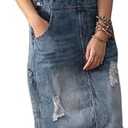 chouyatou Women's Adjustable Strap Distressed Denim Overall Dress A-Line Pinafore Jean Dress with Split M