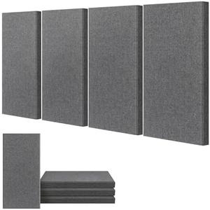 Acoustic Panels(4 Packs) 24x12x2'' Thick Fiberglass Soundproof Wall Panels, Upgraded Decorative Sound Dampening Panels(Full Self-Adhesive), Sound Absorbing Panels Noise Cencelling Studio, Grey