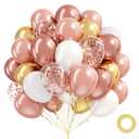 60pcs Rose Gold Balloons 12inch, Pearl Metallic Rose Gold Confetti Pearl White Balloons for Wedding Bridal Baby Shower Birthday Party Decorations for Women