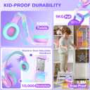 iClever Auraa Active Noise Cancelling Headphones for Kids, LED Light Up, Bluetooth 6.0, Safe Volume 80dBA, 47H Play Time,Fast Charging,Kids Headphones Wireless with Mic AUX Cord for Travel iPad,Purple