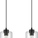 BoostArea Modern Pendant Light Fixtures, Industrial Hanging Ceiling Lamp with Clear Glass Shade, Farmhouse Black Pendant Lighting for Kitchen Island Decor Living Room Hallway Bedroom Dining2 Pack