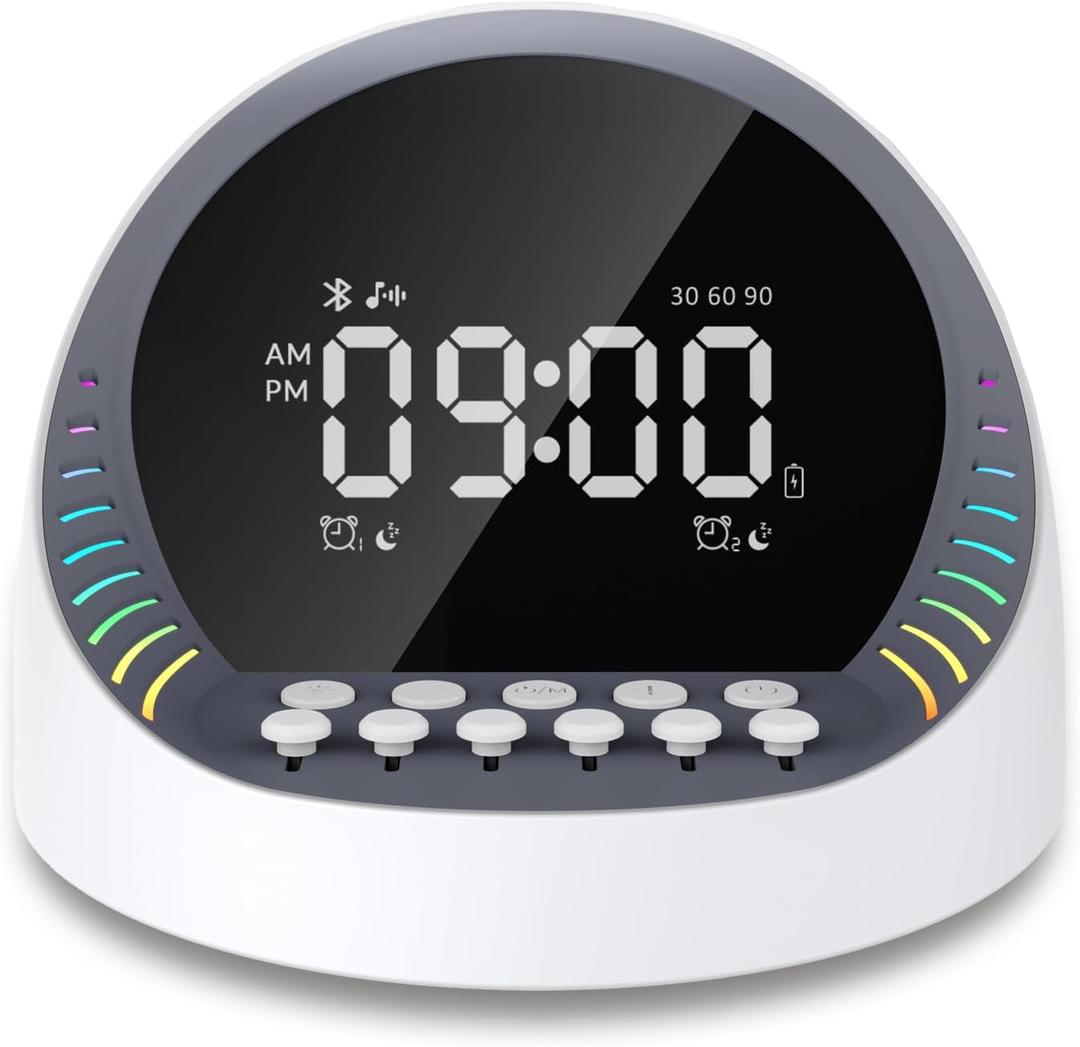 White Noise Sound Machine with Bluetooth Speaker, 6 Mixable Nature Sounds & 6-Color Night Light, Alarm Clock, Sleep Timer for Adults, Kids, Baby Sleeping, Bedroom, Office