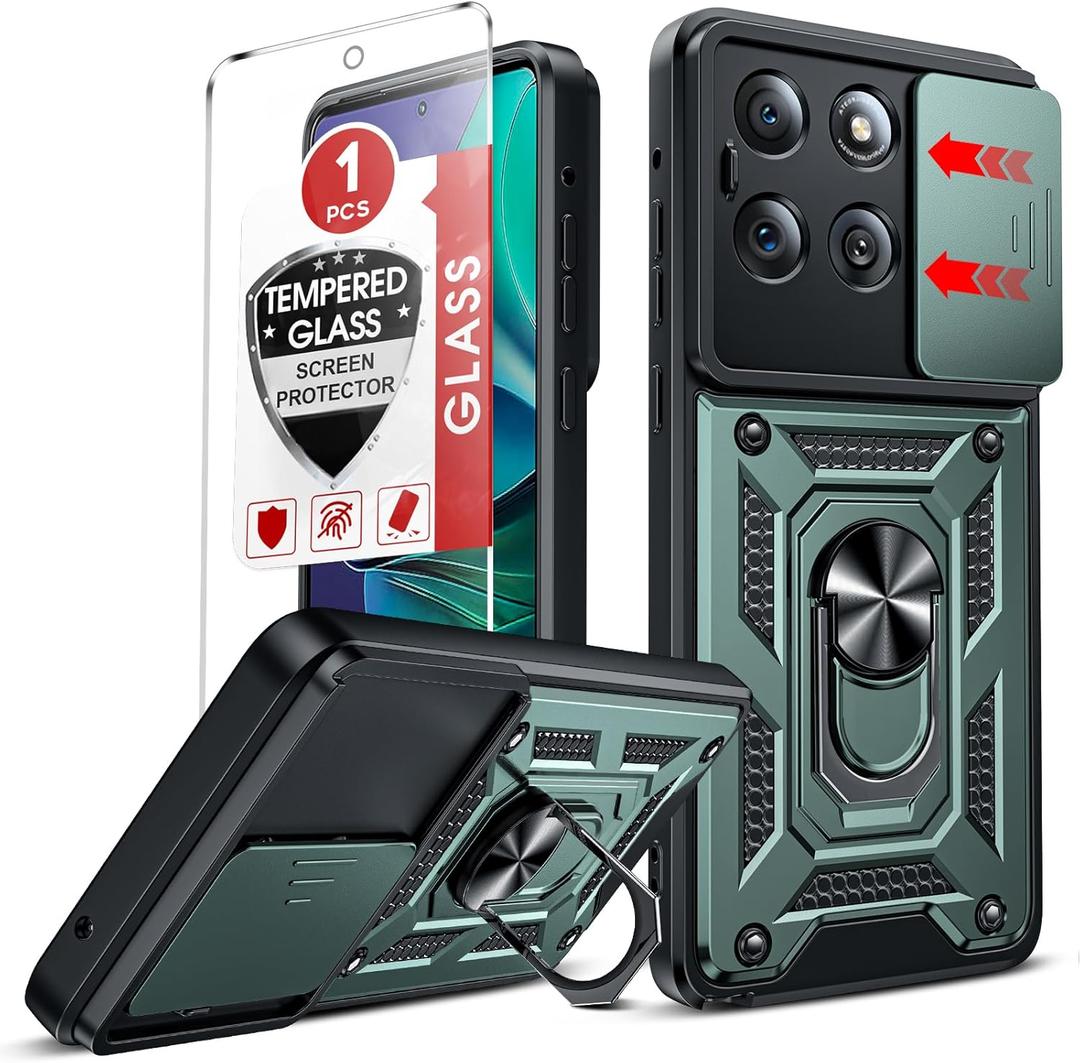 LeYi for Moto G-Stylus-2025 Case: Motorola G Stylus 2025 Case with Screen Protector, Military-Grade Protection, Rotatable Ring Kickstand, Green