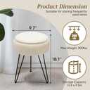 Velvet Vanity Stool with Storage, Round Ottoman Vanity Chairs with Anti-Slip Feet, Dressing Table Seat Foot Stool with Black Legs, Furry Padded Seat Side Table for Makeup Bedroom, White, 1 Pack