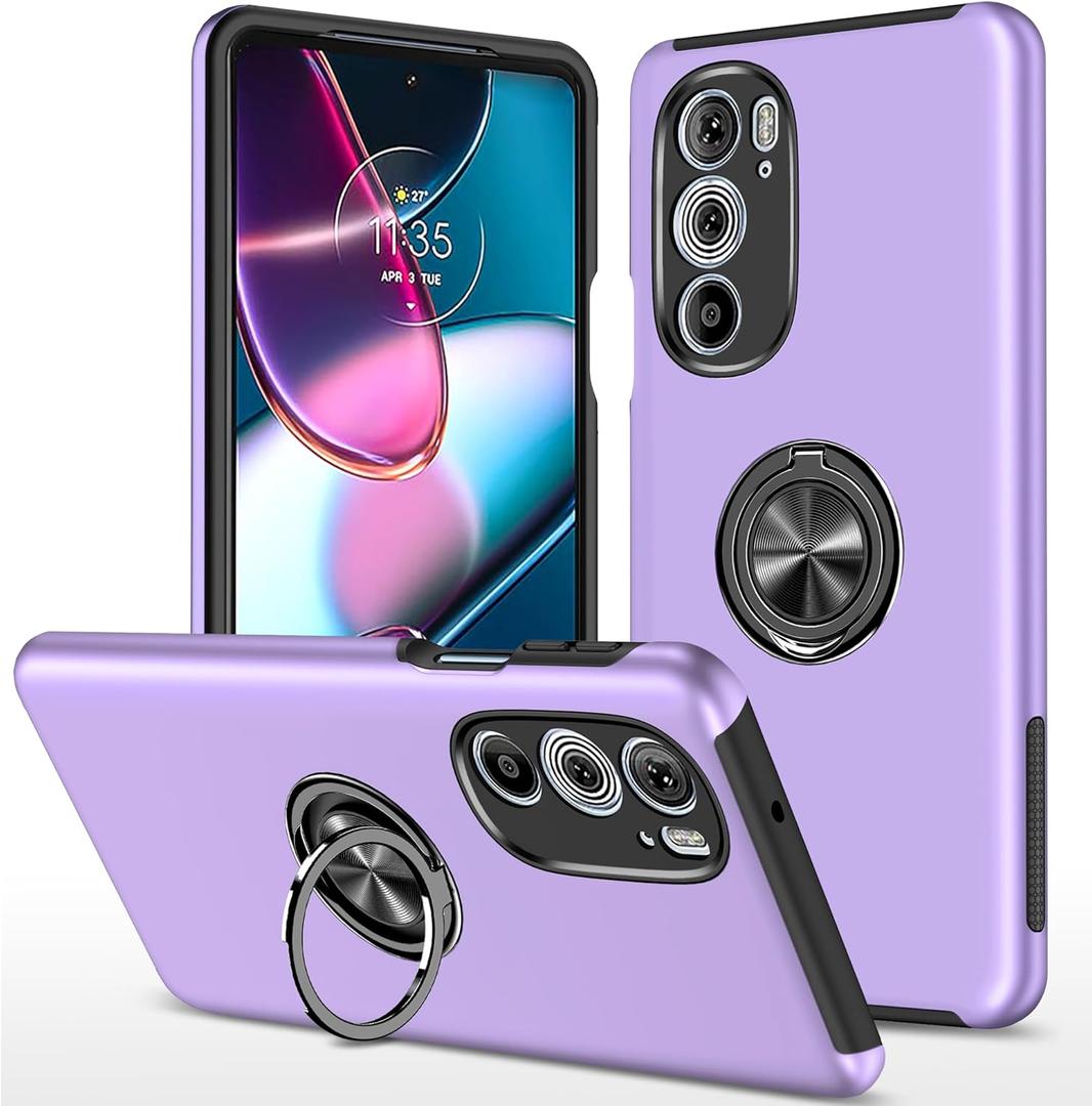 for Moto Edge 2022 Case for Motorola Moto Edge 2022 Case Military Grade Shockproof Built-in Ring Holder Kickstand Car Mount Protective Case for Moto Edge 2022 Phone Case (Purple)