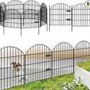 Metal Garden Fence with Gate 28in (H) x 18.7ft (L), 1 Gate + 7 Panels Dog Fence Border Fence Animal Barrier, No Dig Garden Fencing for Yard Flower Bed Lawn Patio Outdoor, ECG2829 Black