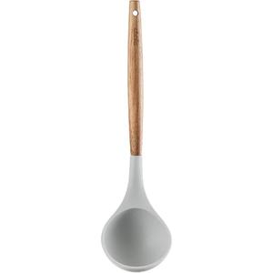 Silicone Soup Ladle - with Wooden Handle, Non-Stick Cookware Heat Resistant Kitchen Utensil - Silver Gray