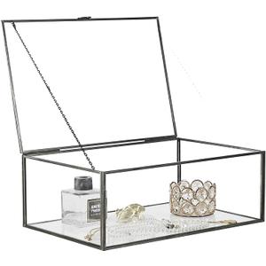 HighFree Vintage Glass Box with Lid - Clear Jewelry Glass Display Box Keepsake Box - Home Decor Decorative Box for Trinket Rings Bracelet (Black, Large)
