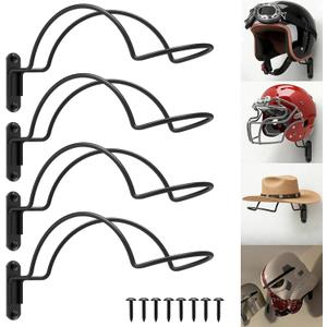 4 Pcs Wall Mounted Helmet Rack Storage Display Rack Hanger, Motorcycle Helmet Holder for Equestrian/Baseball/Iron Man/Scout Trooper/Hockey Helmet