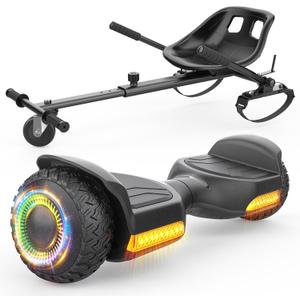Gyroor Scooter with Adjustable Seat Attachment, 6.5" All-Terrain Self Balancing Scooter, LED Lights & Bluetooth for Kids and Adults, Black