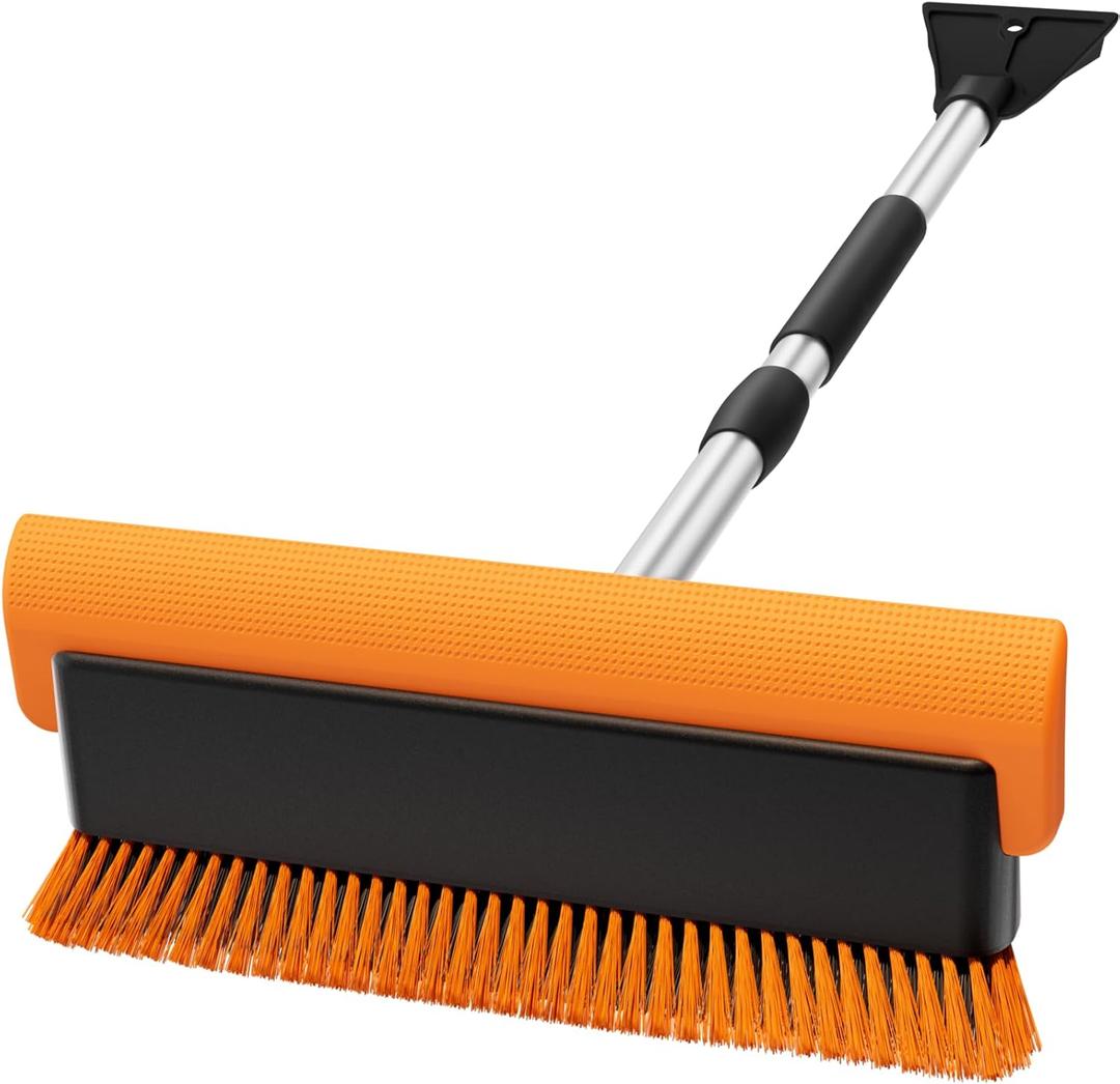 16" Large Snow Brush for Car Windshield,Non-Scratch Snow Scraper,55" Extendable Snow Broom with Foam Grip,Snow Remover for Cars, Truck, SUV (Orange, Large)