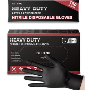 NEOTRIL 6 Mil Heavy Duty Black Nitrile Disposable Gloves, Latex Powder-Free, Textured Rubber Gloves for Cooking Mechanic