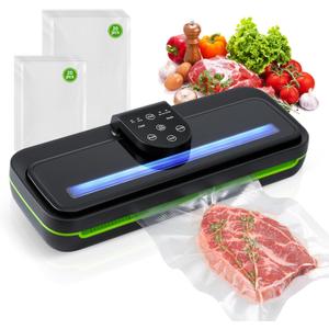 [Updated 2025] Vixino Vacuum Sealer, Tempered Glass Panel/Viewing Window/Touch Control/Automatic Lift Chamber Design, 95Kpa 8-in-1 Multifunctional Vacuum Sealer for Food, 40 Bags and Accessory Tubing