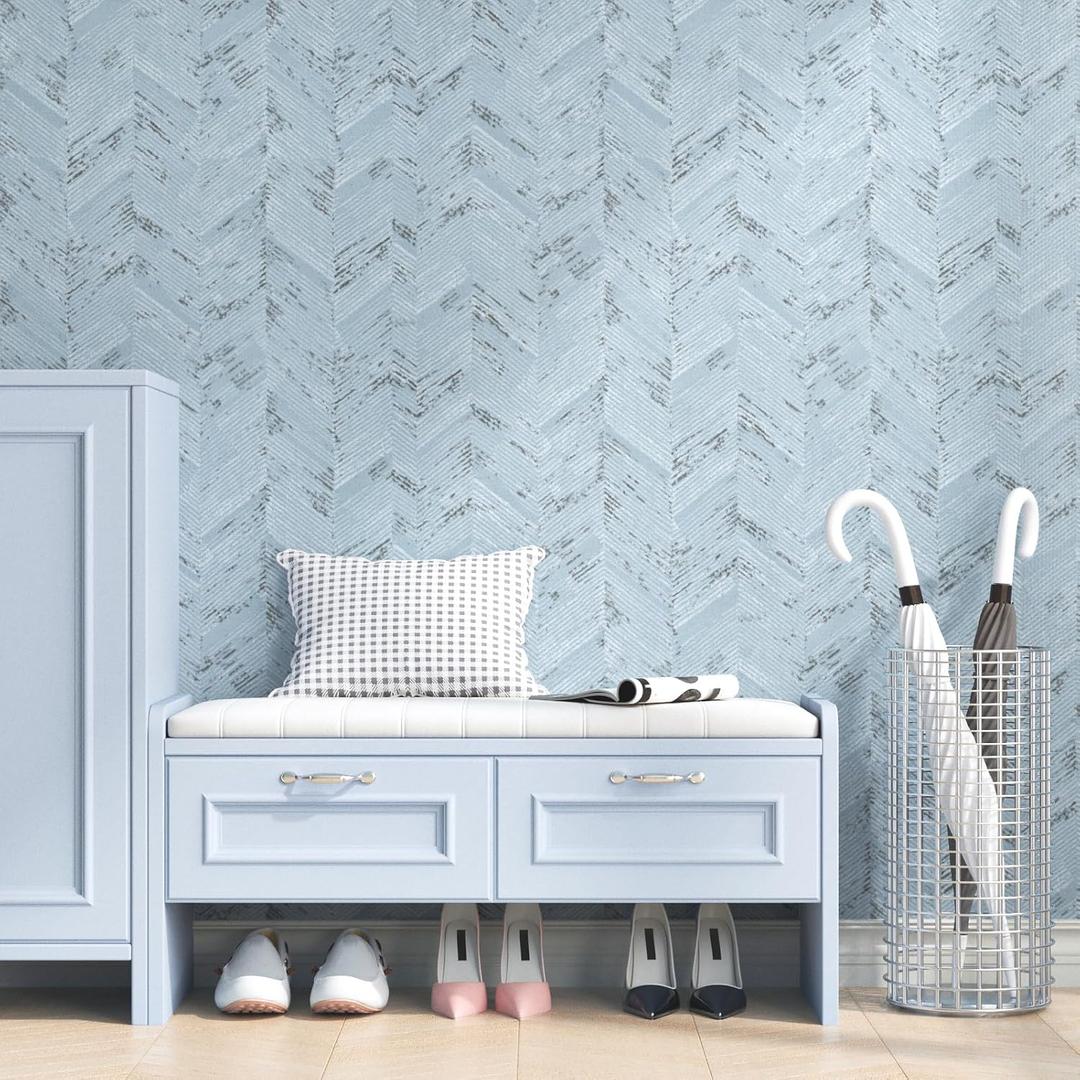 Blue Peel and Stick Wallpaper Grasscloth Twill Texture Contact Paper Blue Fabric Wallpaper Peel and Stick Countertops Waterproof Adhesive Contact Paper for Walls Bathroom Cabinets 15.7"×118"