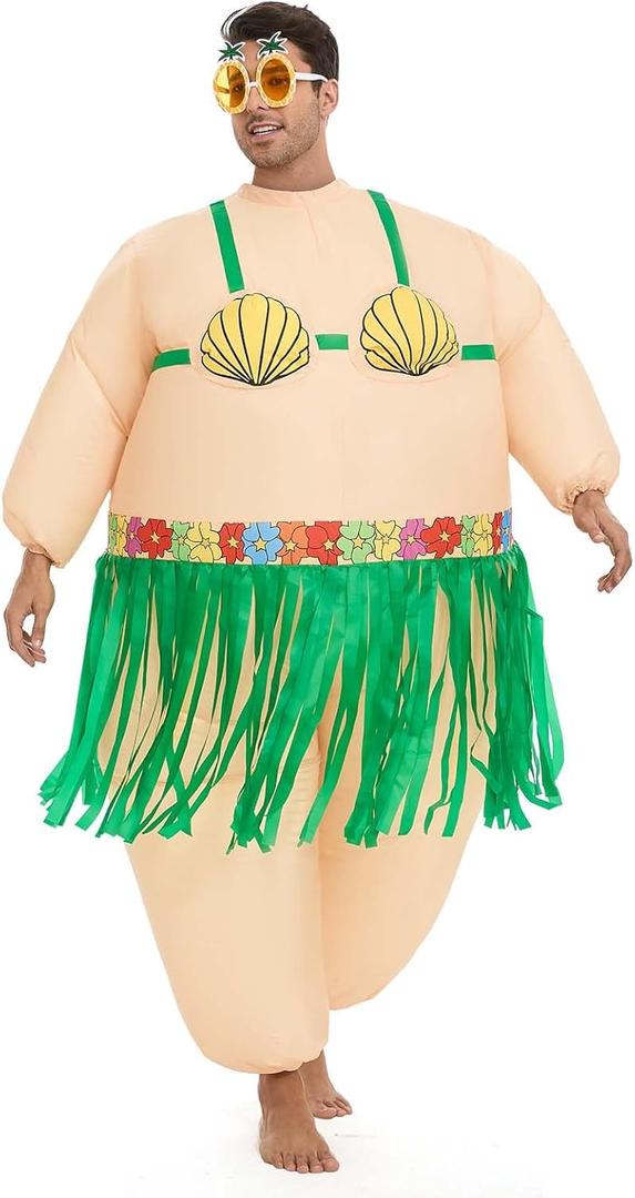 Spinosaurus Inflatable Luau Hula Skirt Costume,Hawaiian Themed Party Funny Blow Up Costumes for Adult Beach Inflatable Suit