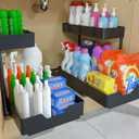 2 Pack Under Sink Organizer 2 Tier Sliding Cabinet Organizers Multi-Purpose Sink Storage Basket L-Shape Narrow Space Storage Shelves with 4 Hook for Kitchen Bathroom Drawer, Black