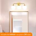 Modern Brushed Gold 3-Lights Vanity Light Fixtures with Milky White Glass Ball Shades, Mid Century Brass Wall Sconce Lighting Fixtures over Mirror, Wall Sconces for Bathroom Dressing Table Bedroom