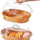 Hushee 2 Set Imitation Rattan Bread Basket with Lid Wicker Bread Baskets for Serving Woven Fruit Basket with Cover Oval Food Baskets for Food Vegetables Display(13.78 x 9.84 Inch)