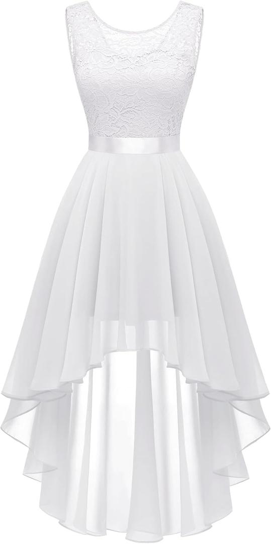 BeryLove Cocktail Prom Dresses 2025 Formal Wedding Guest Dresses Sleeveless Lace High Low Homecoming Dress (Medium, White)