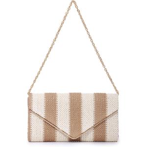 Fecialy Straw Striped Clutch Purses for Women Woven Envelope Handbag Straw Summer Beach Shoulder Bags Wallet