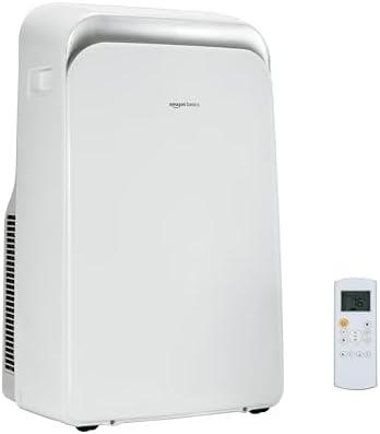 Amazon Basics 4-In-1 Portable Air Conditioner, 13,500 BTU (ASHRAE), Cools Up to 550 Sqf, Portable AC with Cool/Heat/Dry (Dehumidifier)/Fan-Only Functions, Auto Mode, Sleep Mode, Timer, White