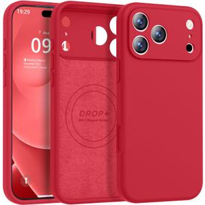 Magnetic for iPhone 17 Pro Case [Compatible with Magsafe] [Premium Silicone Satin-Smooth Touch] Slim Shockproof Anti-Scratch Microfiber Lining Case, 6.3 inch, Red