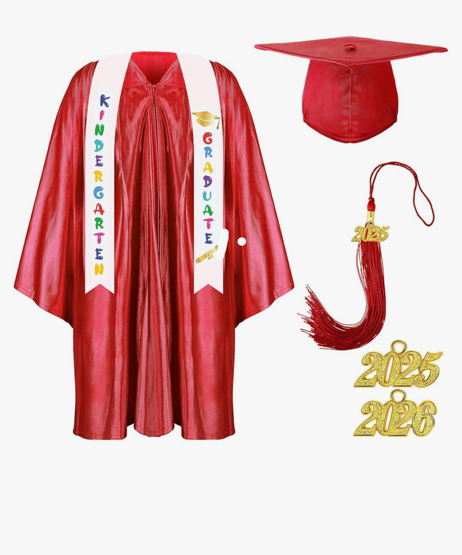 Foaincore 2025 Year Preschool and Kindergarten Graduation Gown Cap Tassel Set with 2025/2026 Charm Printed Stole Grad Gift Size 24