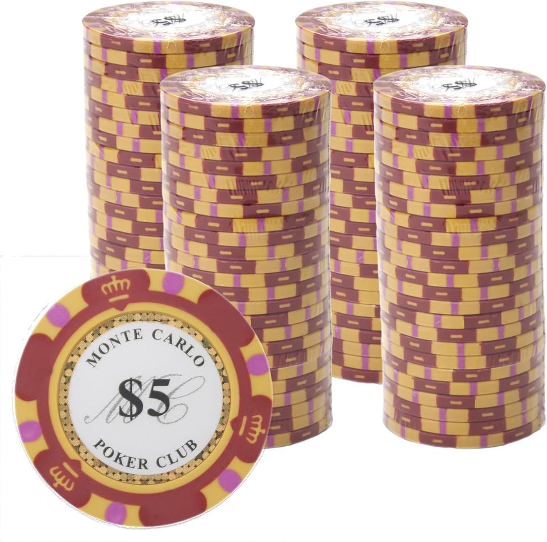 Monte Carlo 14-gram Poker Chips (100-pack) - Premium Heavyweight Clay Composite ($5 Red)