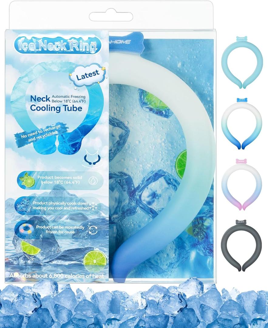 Neck Cooling Tube Wraps Ice Ring Neck Cooler Personal Ice Pack Wrap for Hot Weather Gel Reusable Wearable Gel Cooling for Summer Heat Hot Flashes Freezer Below 64.4