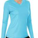 Boladeci Women's Swim Shirts - UPF 50+ Sun Protection Short Sleeve V Neck T-Shirts Workout Tops, XL, Light Blue