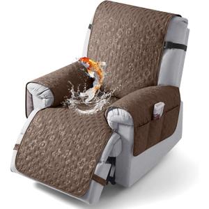 VANSOFY 100% Waterproof Recliner Chair Cover, Recliner Cover with Non-Slip Granule, Washable Reclining Chair with Pocket Furniture Protector for Kids, Pets(Brown, 23")