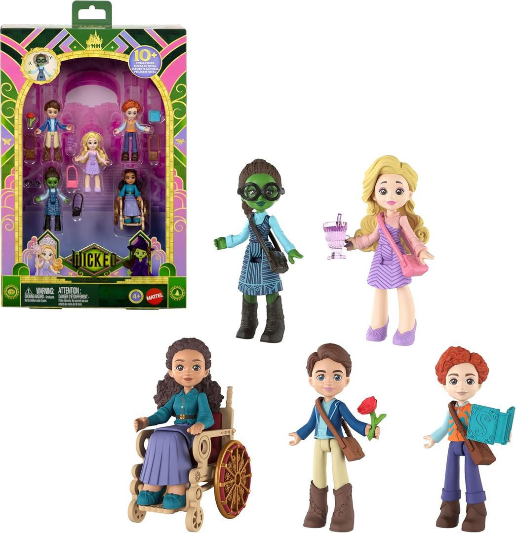 Mattel Universal Pictures Wicked Students of Shiz Multipack, 5 Small Dolls with Signature Looks and 9 Storytelling Accessories, Inspired by The Movie