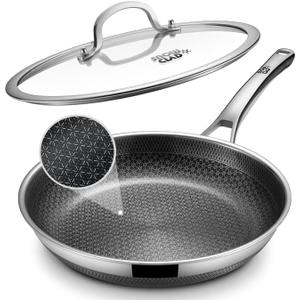 Non Stick Frying Pan, 12-Inch with Lid, Hybrid Frying Pan Nonstick Upgrade, Stainless Steel Skillet, Dishwasher & Oven-Safe, Induction Compatible Cooking Pan, PFOA Free Cookware
