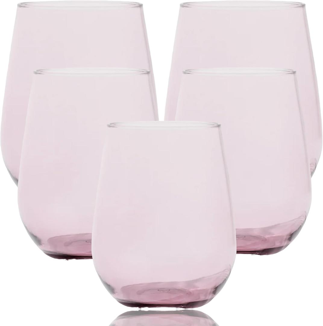 Oojami 36 Pink Plastic Stemless Wine Glasses 12oz Unbreakable, BPA Free Reusable Shatterproof Cups for Party Wedding