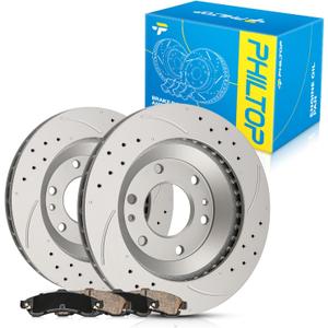 PHILTOP Brake Kits Front Brake Pads and Rotors Kit for Chevrolet 2002-2005 Trailblazer, GMC 2002-2005 Envoy, Buick 2004-2005 Rainier Drilled and Slotted Brakes Rotors Ceramic Brake Pads 55069+D882.