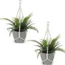 Macrame Plant Hanger Indoor, 2 Pack Boho Decor Hanging Plant Holder Hanging Planters for Indoor Plants Window Plant Hanger Flower Pot Hanging Basket with Wood Beads and Metal Hook Rings Ivory 20 Inch