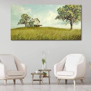 YCPRIMER Mountain Wall Art Brown Landscape Open Country Picture Nature Rural Scenery Painting Modern Artwork Lakes for Living Room Bedroom Dinning Room Home Office Wall Decor 20x40 inches