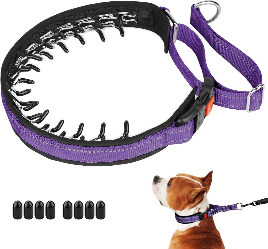 Mayerzon Martingale No Pull Collar for Medium Large Dogs, Patented Anti Pull Dog Collar with Buckle for Walking Training, with Reflective Stitching and Neoprene Padding, Adjustable(Purple, L) (Large,2.5mm,25-Inch,18.5-23.5"Neck)